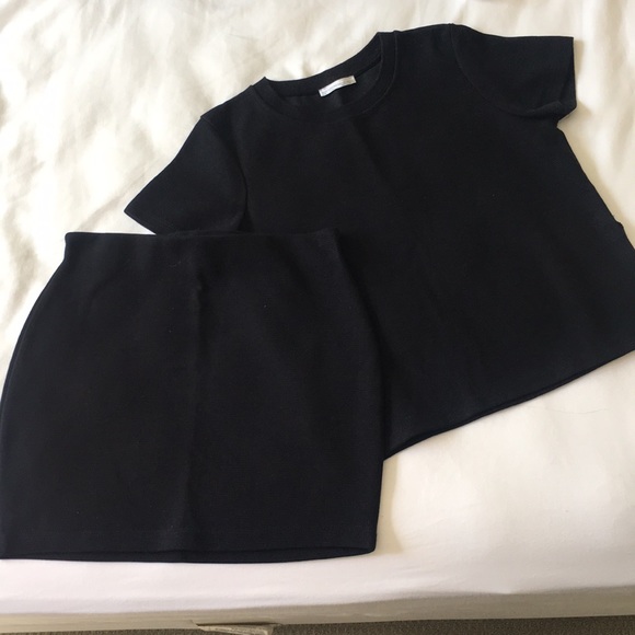 NEW Zara 2 pcs Black Knit Top Shirt + Skirt Co-ord Set - Picture 2 of 7